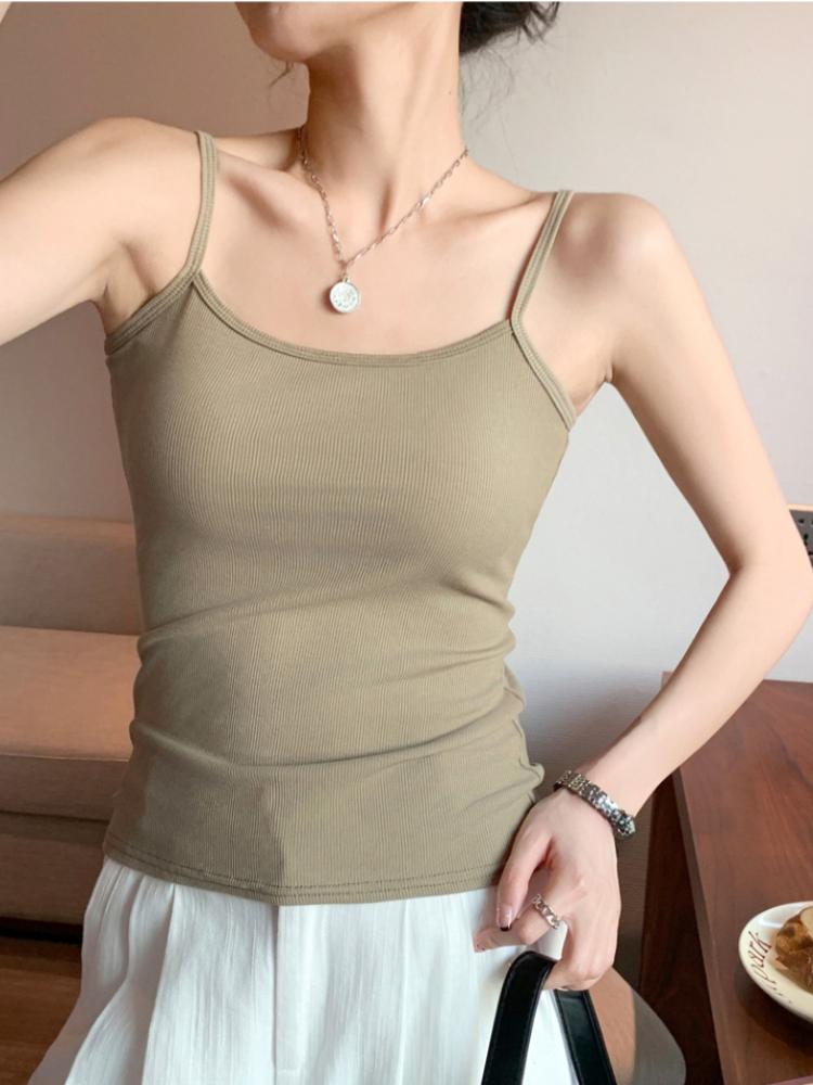 Sommerliches Damen-Camisole-Top mit ärmelloser Innenschicht und Unterschicht, dünnes Oberteil mit schmaler Passform und schöner Rückseite