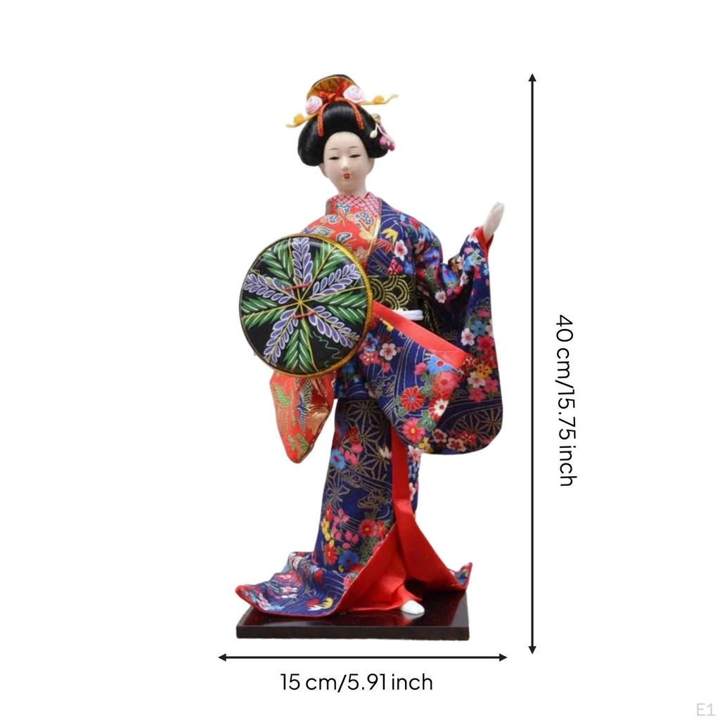 Traditional Japanese Figurine Rectangular Base Doll Textile Clothing Figure