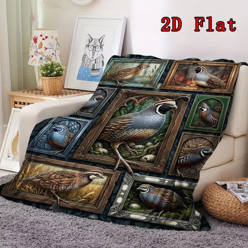 Quail Collection 2D Flat Pattern Flannel Blanket, High Quality All Seasons, Home Decor, Warmth and Comfort, Perfect for Christmas Gifts.