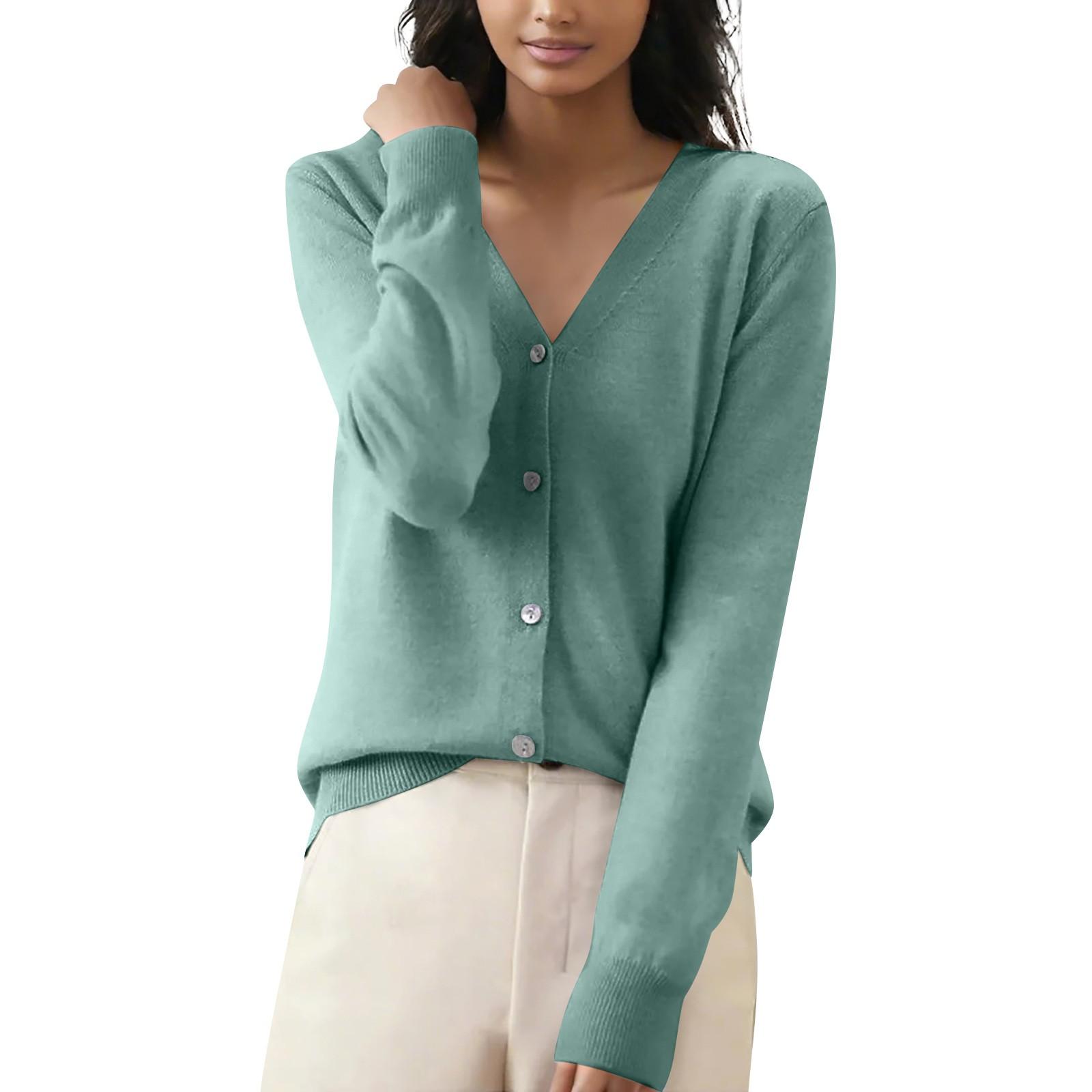 

Женская повседневная мода, удобная короткая куртка-кардиган с длинными рукавами и V-образным вырезом L армия зеленый