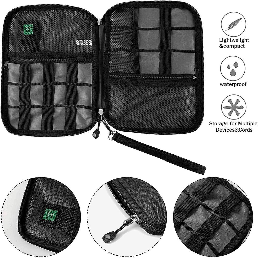 Travel Cable Organizer Bag Waterproof Portable Electronic Accessories Organizer for USB Cable Cord Phone Charger Headset Wire SD Card with 5pcs Cable