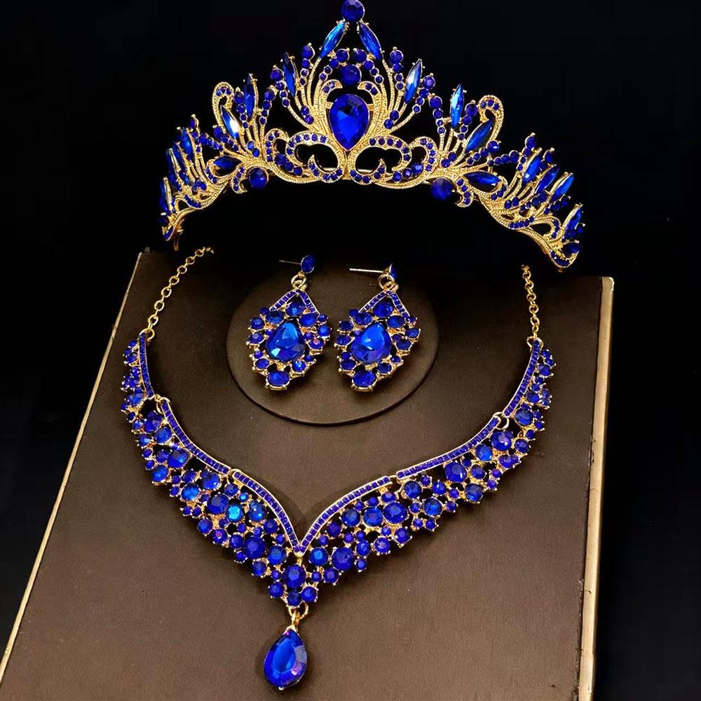 Luxurious Bride Accessories Three Piece Set Wedding Crown Headwear  Necklace Earrings Wedding Dress and Evening Gown Accessories