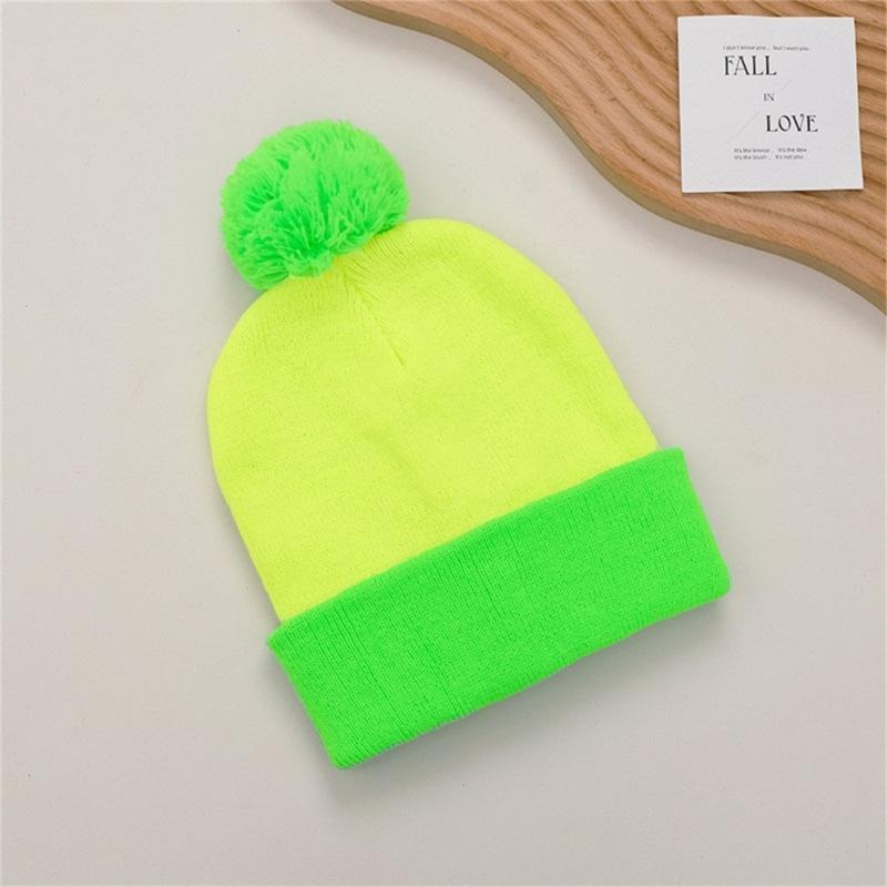 Soft Knitted Hat Color Contrast Stretchy Pullover Hat for Holiday Celebration Family Gathering Photography Pompoms Hat