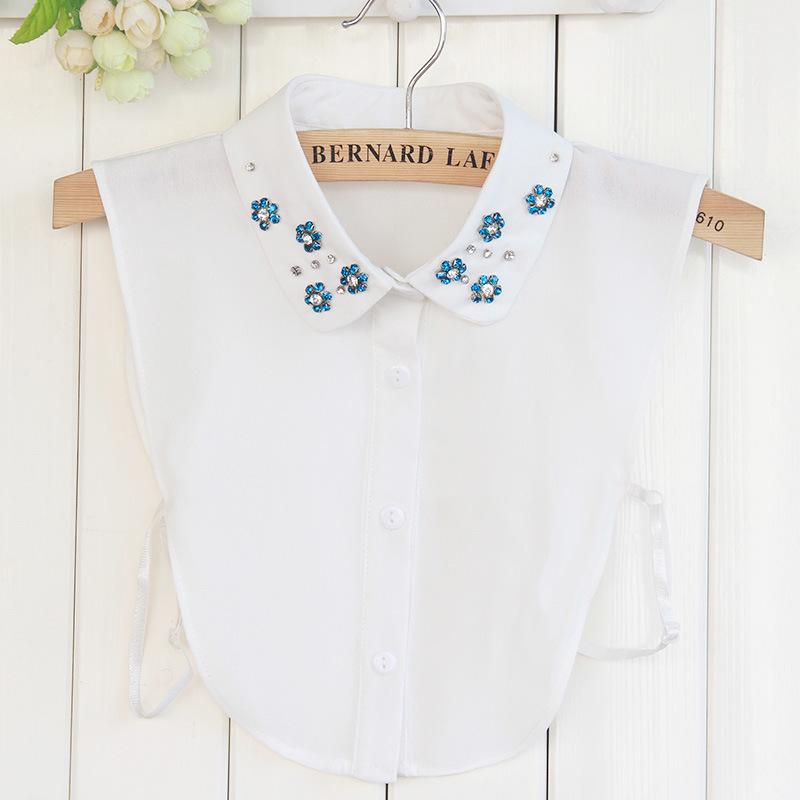 Korean Style Plum Blossom Rhinestone Chiffon Shirt Collar for Autumn/Winter