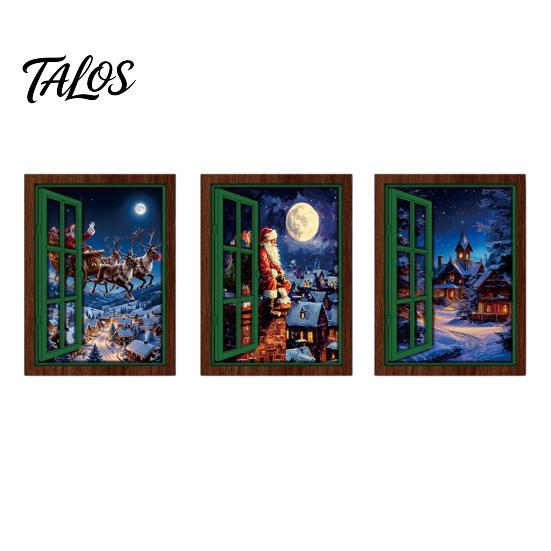 Metal Surface Decoration 3Pcs Christmas Light-up Window Fridge Magnet, Wooden Fake Refrigerator Magnet with LED Light Light, Magnetic for Holiday