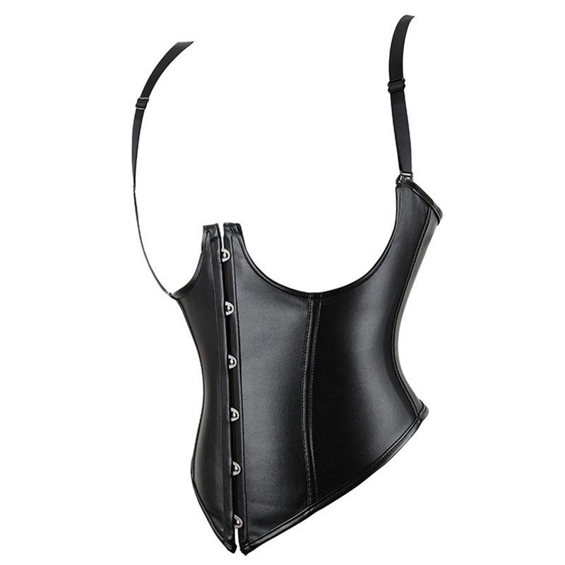 Black Faux Leather Adjustable Strap Short Women Body Shaper Waist Cincher
