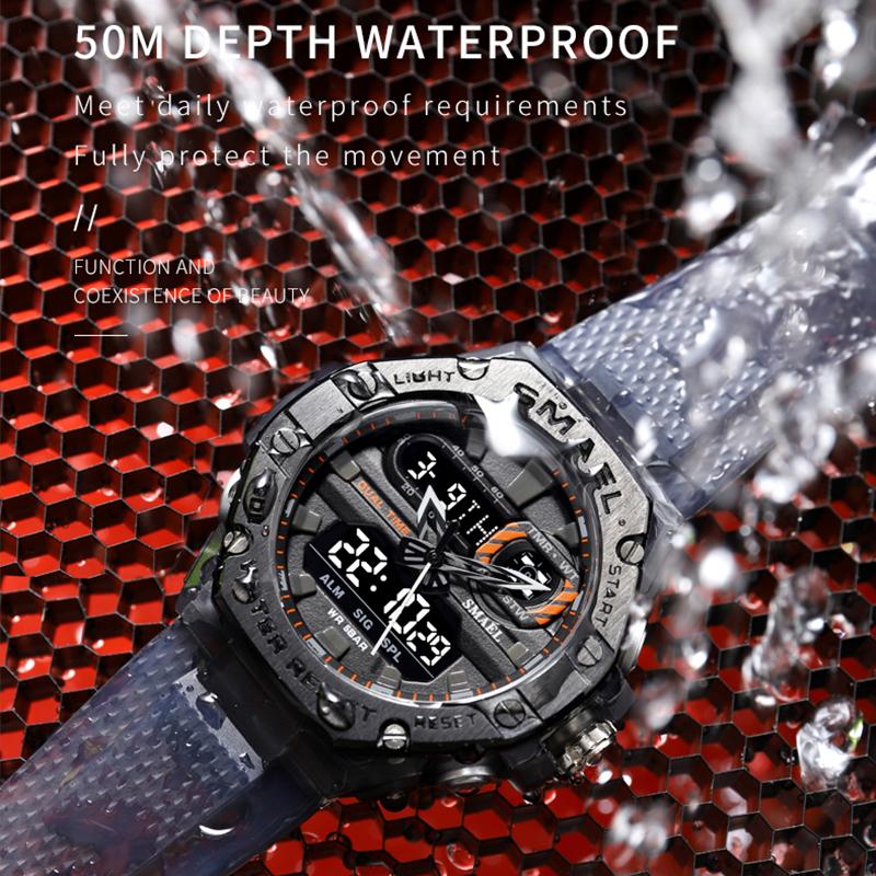 SMAEL Sportovní hodinky pro muže Dual Time Watch pro muže Led Light Watch Alarm 8066 Módní Sportovní hodinky Military S Shiock Náramkové hodinky