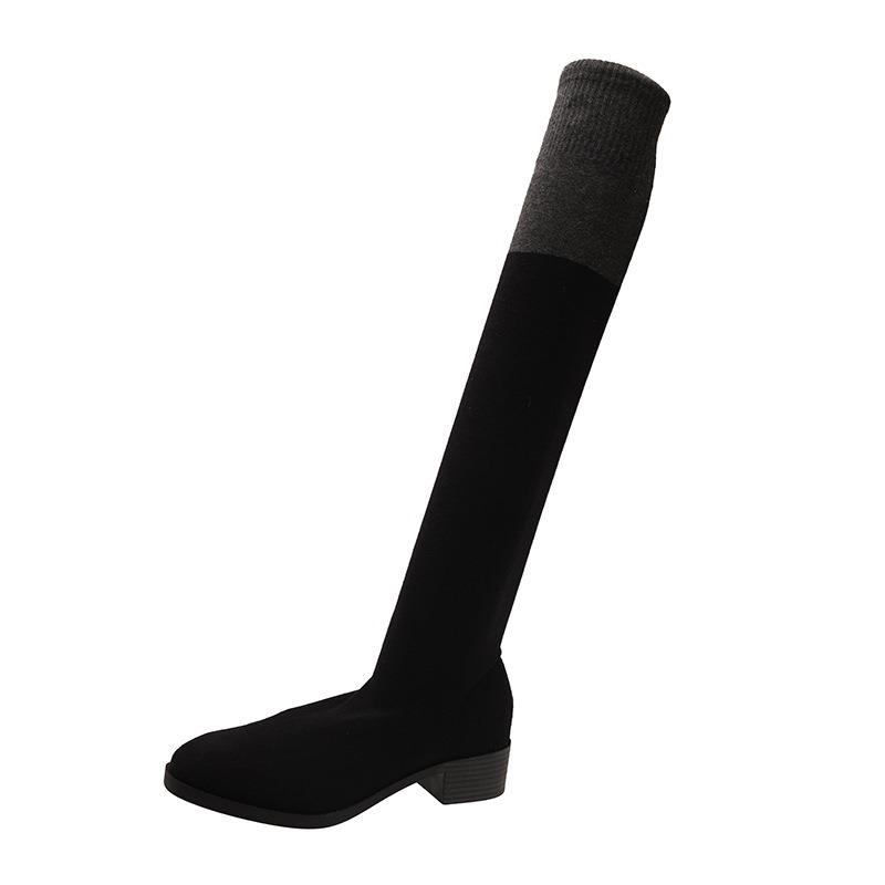 Autumn Fashion Thin Elastic Thin Boots Women's Knitted Color Matching Knee Piling Boots New Two-wear Socks Boots
