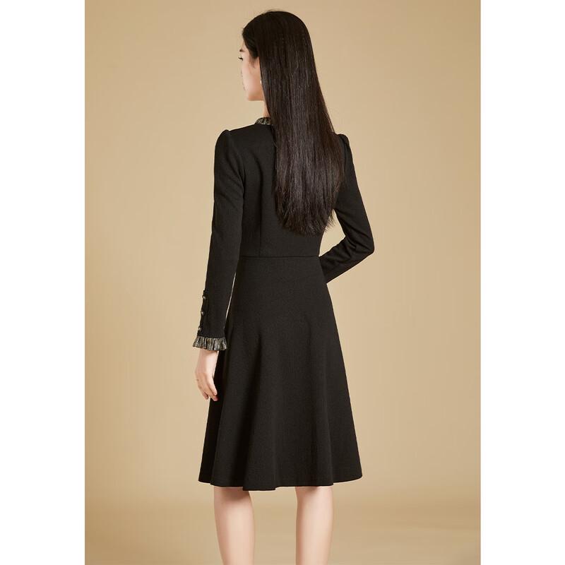 Kebeier 2025 New Autumn Long-Sleeve Black Bow Collar A-Line Dress