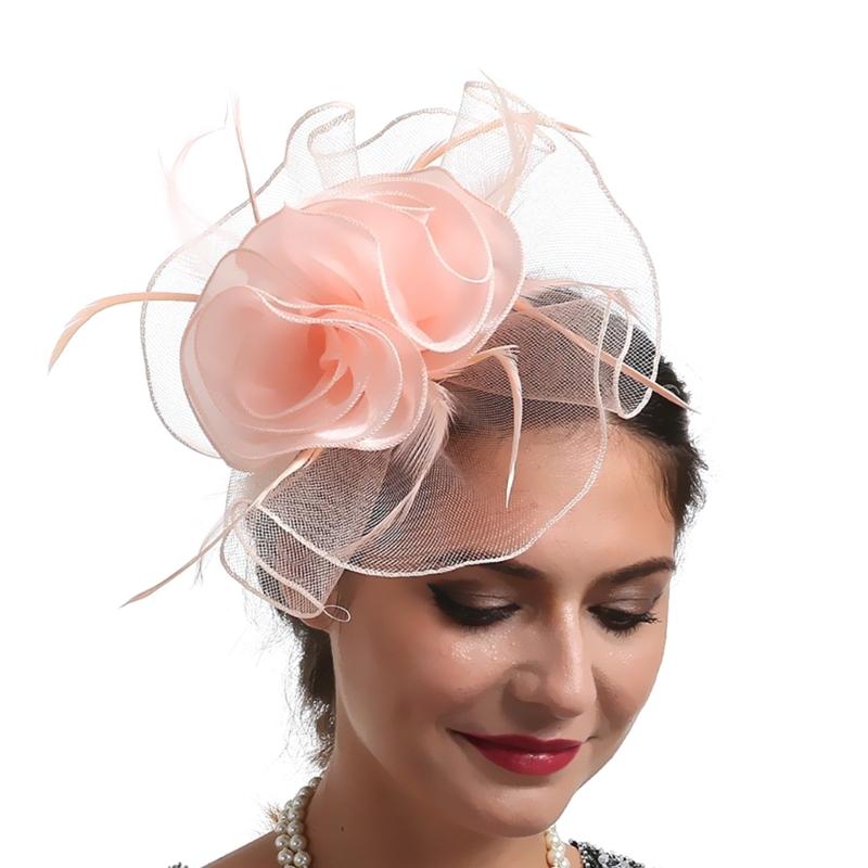 

Cocktails Party Feather Mesh Flower Hat with Hair Clip Fascinator Hat Church Caps 1920s Mesh Flower Tulle Hat Headpiece