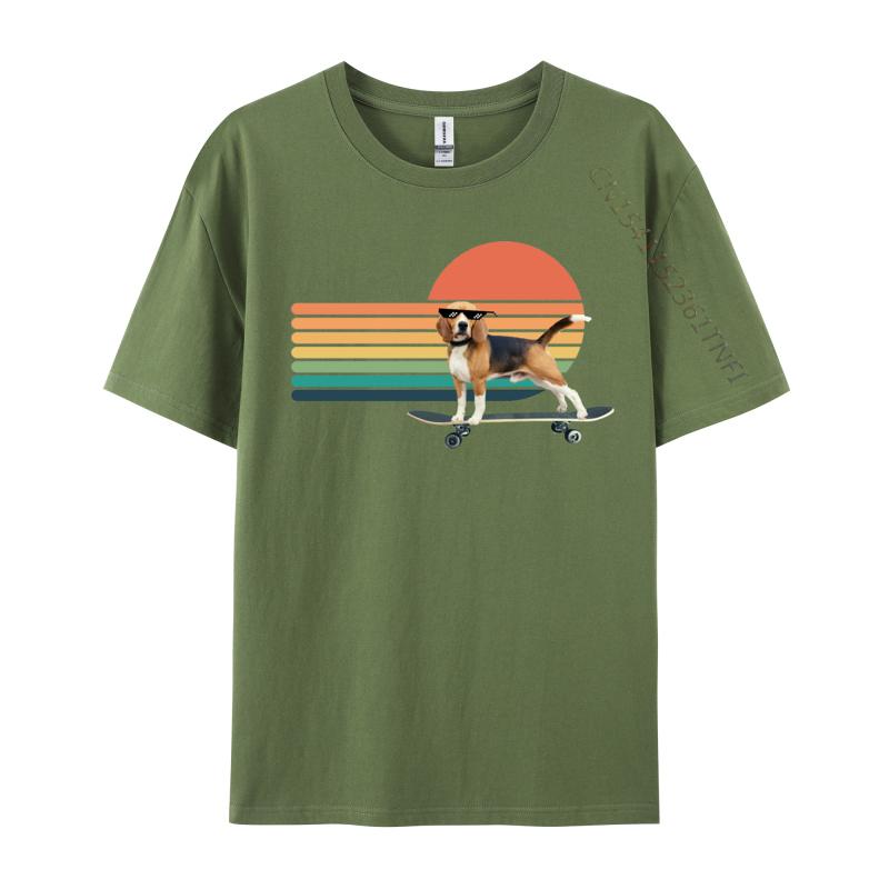 Vintage Beagle Skateboard Dog T Shirts Graphic Man Tee Shirts Crew Neck Cotton Unisex Tops Streetwear