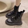Fashion 2025  Women Boots Spring Autumn Students Casual Fashion Shoes Lace-up Cross-tied Solid Round Toe Square Heel Boots