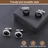 Men’s French Style Cufflinks Set-Black Crystal Rhodium-Plated Round Cufflinks 16mm Gift Boxed for Wedding Business Formal Shirts