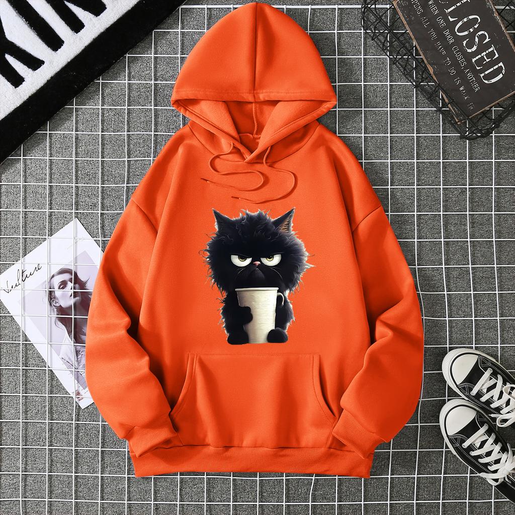 Hot-selling ribbed bottom pendulum sweater European and American animal cat print sweatshirt special couple jumper