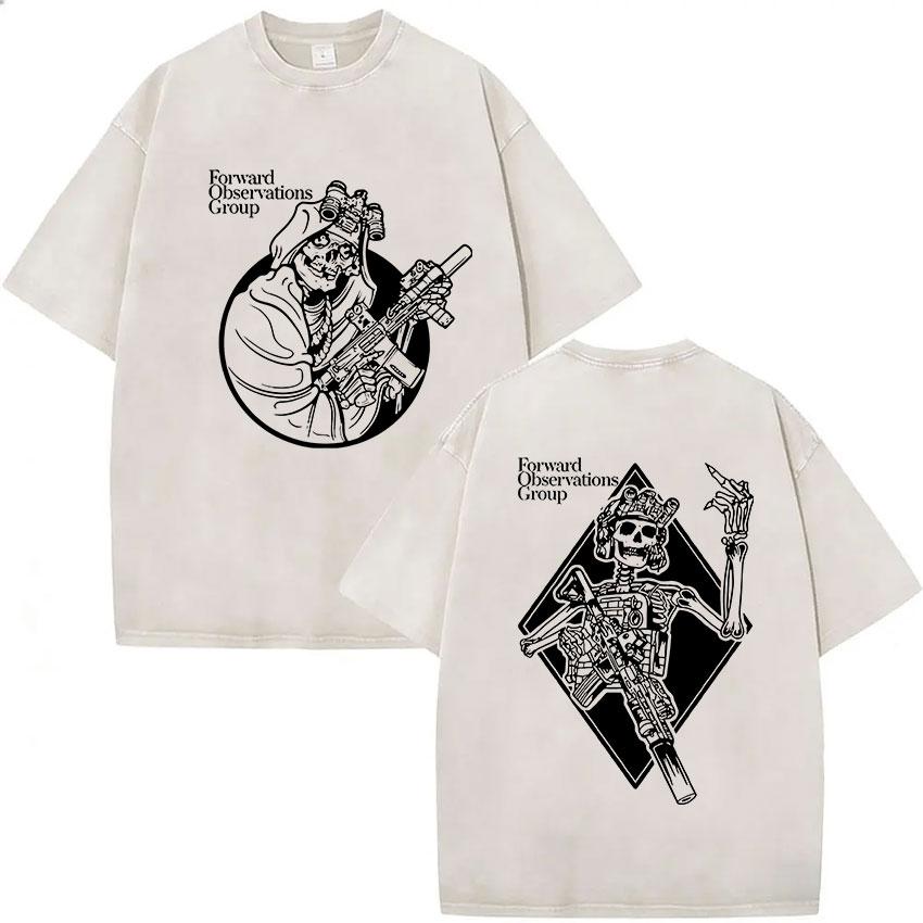 Forward Observations Group T-shirt Lavata Vintage Scheletro Uomo Gotico Oversize Girocollo Manica Corta T-shirt Y2k Streetwear