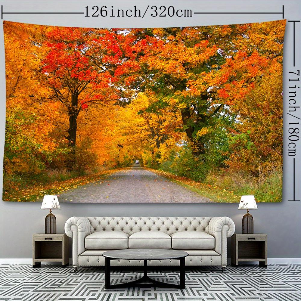 1pc Autumn Trees Road Maple Tapestry Wall Hanging, Room Decor, Bedroom Decor, Living Room Background, Natural Style Backdrop, Hanging Cloth Tapestry