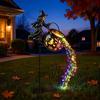 Halloween Garden Decorations Witch Cauldron Yard Light, Flying Silhouette Stake with Colorful Glowing Art for LED, Spooky Outdoor Decorative