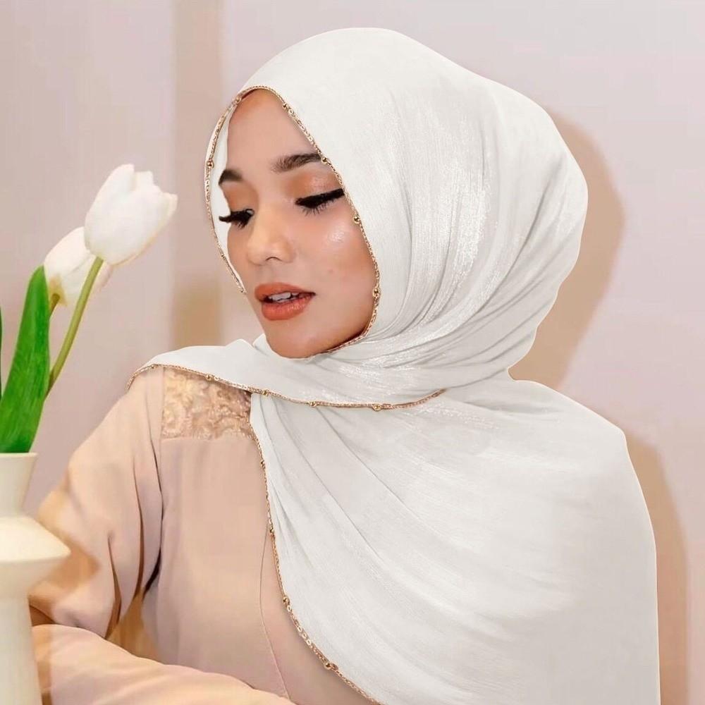 Long Ethnic Style Scarf Solid Color Islamic Turban Luxury Headscarf  Female