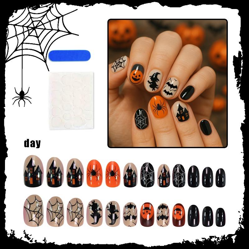 Halloween Glow In Dark Spider Pumpkin Bat Press On Nails For Women