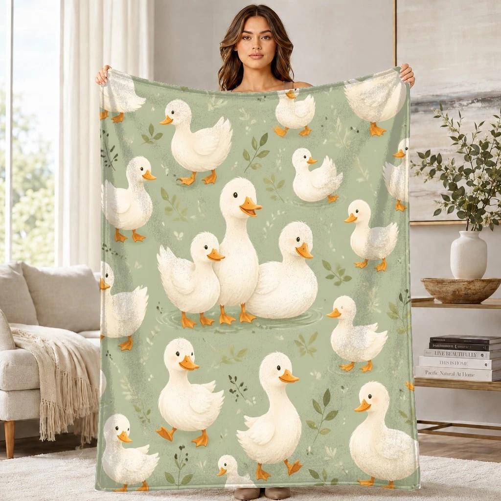 White Duck Coral Fleece Blanket Farm Animal Decor