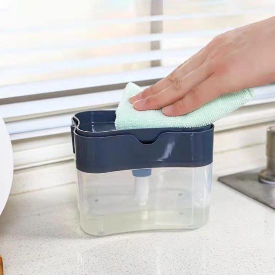 2 in 1 Kitchen Sink Soap Liquid Dispenser Box Easy Press Dishwash Liquid Box with Dishcloths Pot Sponge Brush