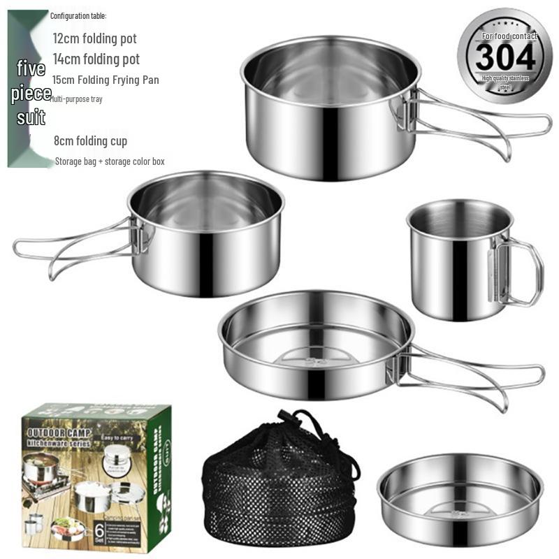 Yuedes Outdoor Cookware: 304 Stainless Steel Camping Folding Tableware Set