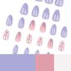 24 Pcs White Flowers Artificial Nail French Tip Press On Nail Almond Shape Stick On Nail Purple False Nail for Party