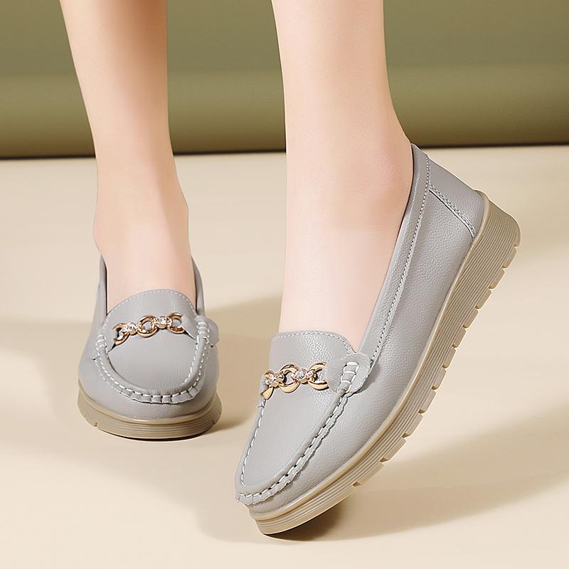 

Женские мягкие мокасины, простые женские мокасины, повседневные туфли на толстой подошве, низкие кожаные туфли больших размеров EU: 42 серый