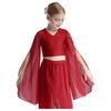 Girls Classical Dance Crop Top: V Neck Split Flared Sleeves Elegant Top for Practice Performance