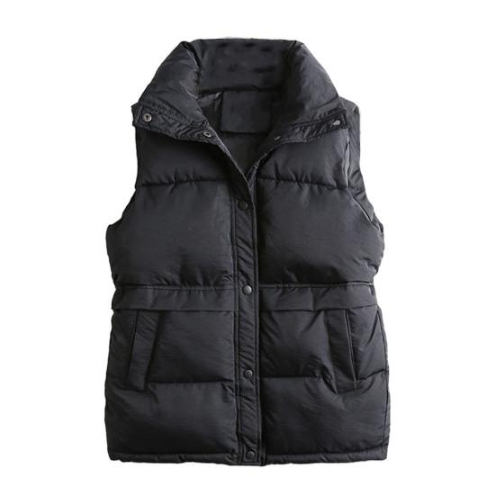 Women Winter Coat with Pockets Press Button Closure Padded Stand Collar Sleeveless Solid Color Outdoor Leisure Sports Down Waistcoat