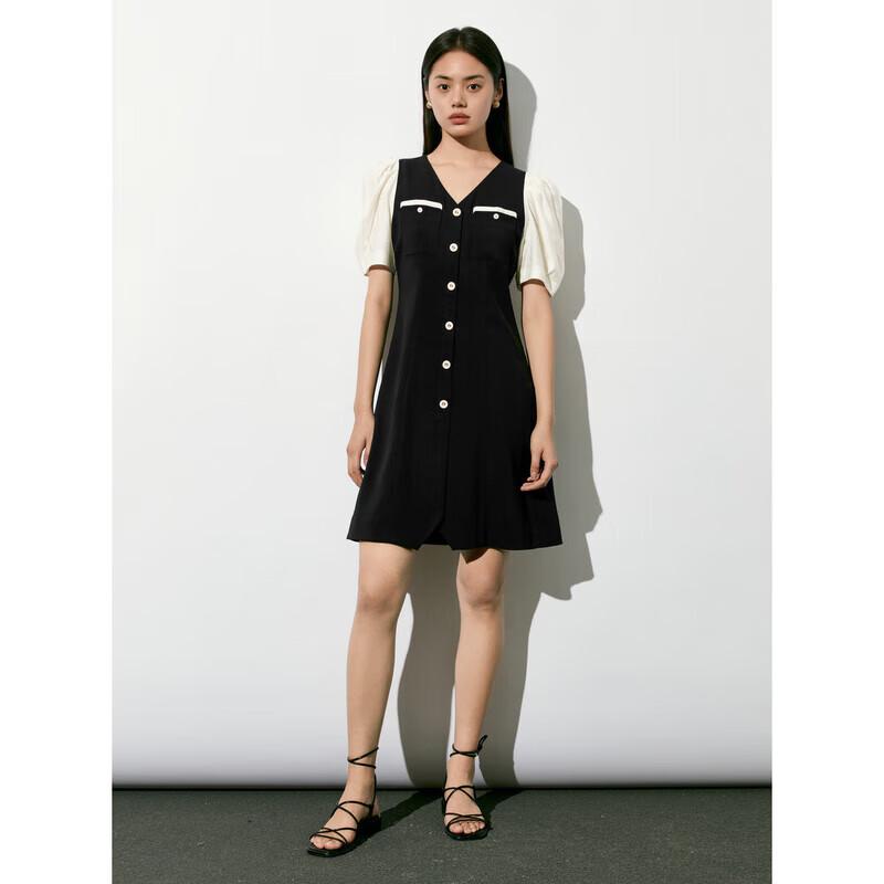 

PEACEBIRD Women s French Style V-Neck Waist-Cinching Dress S