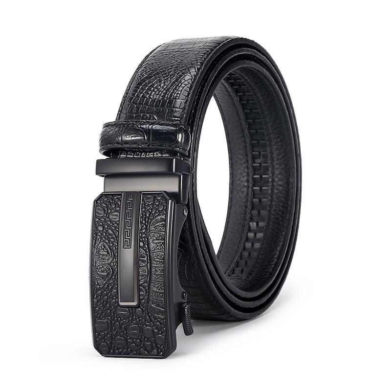 New Popular Leather Belt Men's Casual Business All-Match Comfort Click Belt Crocodile Pattern Pant Belt with Goods