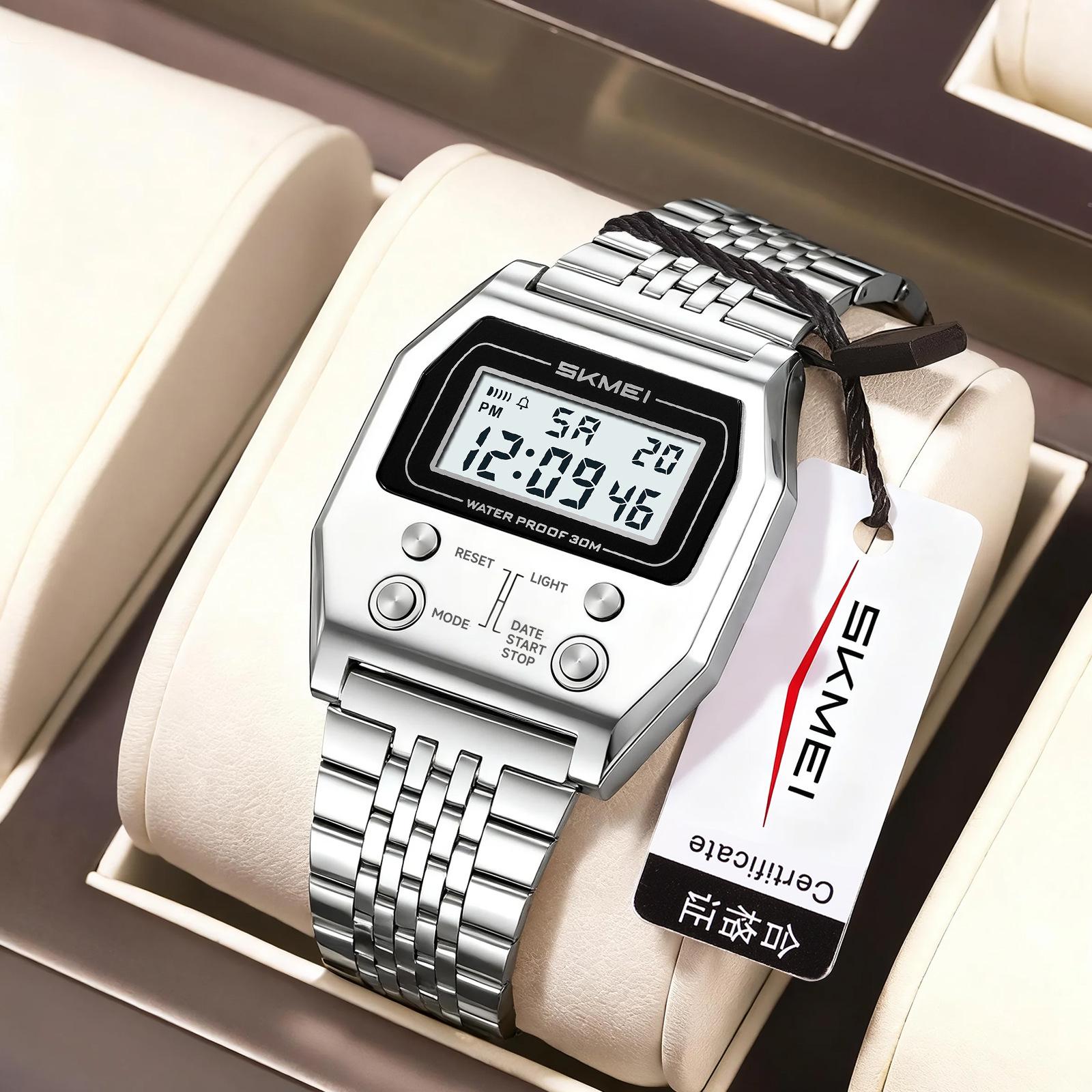 SKMEI Trendige Leuchtende Multifunktions-Wasserdichte Elektronische Armbanduhr silber