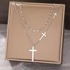 Stainless Steel Necklaces Cross Pendant Choker Multilayer Chain Double Stacked Wear Light Luxury Fine Necklace For Women Jewelry