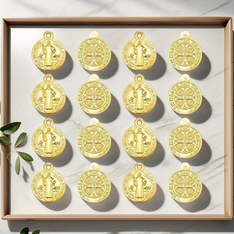 10 Piezas Medallas de San Benito Dijes Metal de Aleación San Benito Protección Desde DIY Joyería para Mujeres Hombres Fabricación de Regalos Llavero Colgante