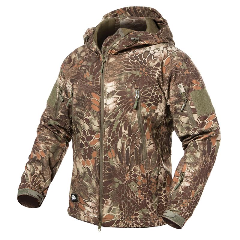 Veste militaire softshell pour homme, veste de camouflage tactique en polaire imperméable, manteau coupe-vent d'extérieur à capuche en peau de requin