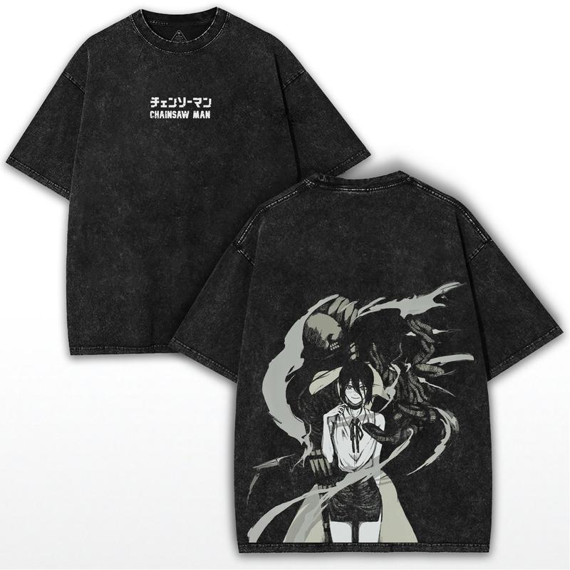 

Manga Reze Graphic Printed Tshirt Chainsaw Man Anime Cool Washed Oversized T Shirt Men Women Clothing Cotton Short Sleeve Tees S