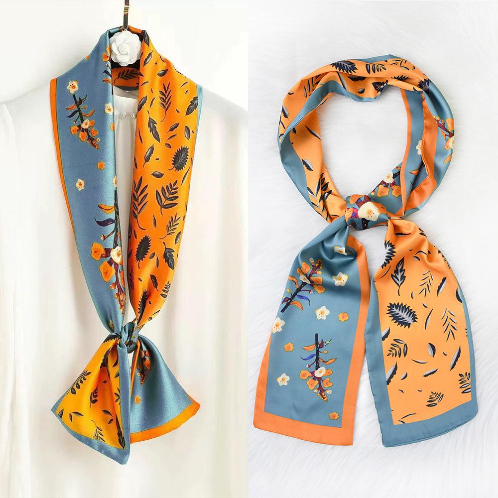 Ladies' Fashion Versatile Striped Carriage Irregular Satin Long Scarf Silk Scarf Premium Double Layer Narrow Long Scarf