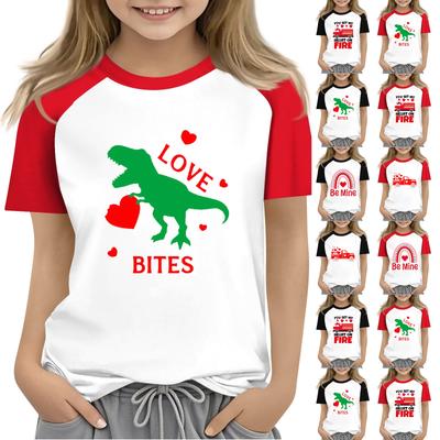 Tops For Youth Girls 4-16 Years Round Neck Short Sleeve Trendy Tops