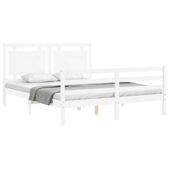 VidaXL Bed Frame with Headboard White 160x200 Cm Solid Wood 3194062