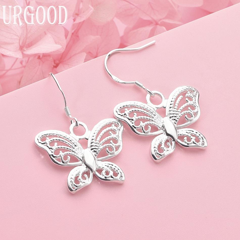 

925 Sterling Silver Butterfly Earrings Wedding Jewelry 3.50*2.30cm