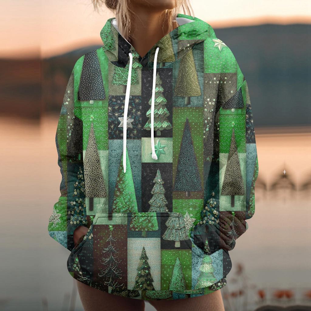 Women's Fashion Sweatshirt Printed Casual Hooded Sweatshirt With Pockets