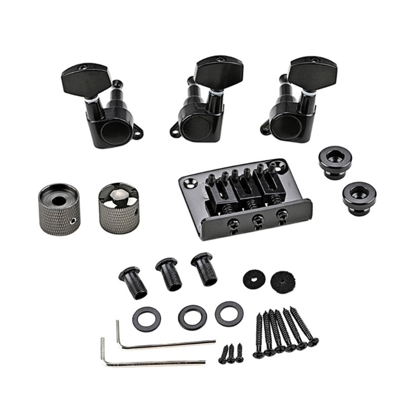 Practical 3 Strings Guitar Bridge Set Guitar Saddle Bridge with Screw Control Knob Wrench Guitar Replacement Accessories