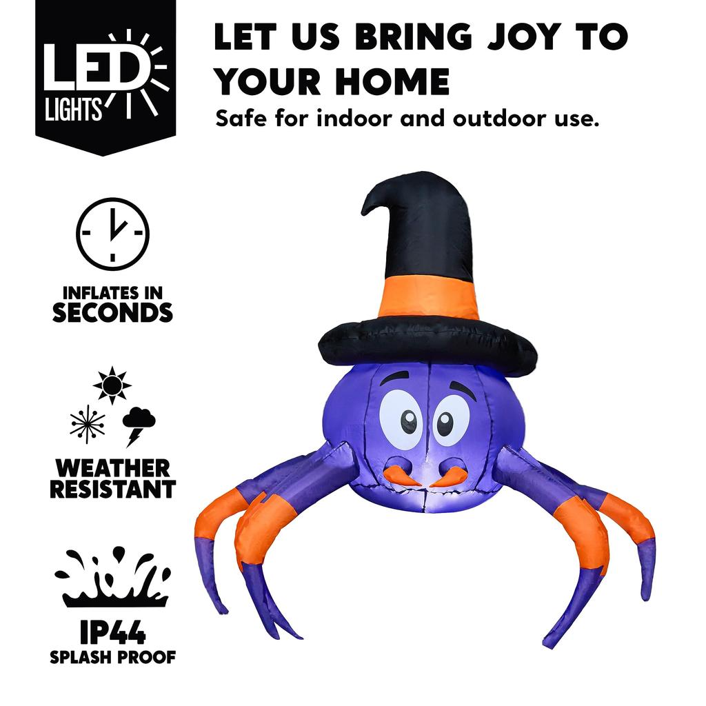 Joyfy 5 FT Halloween Inflatable Spider Decoration Trunk or Treat Car Decorations Kit with Built-in LED Light for Halloween Party