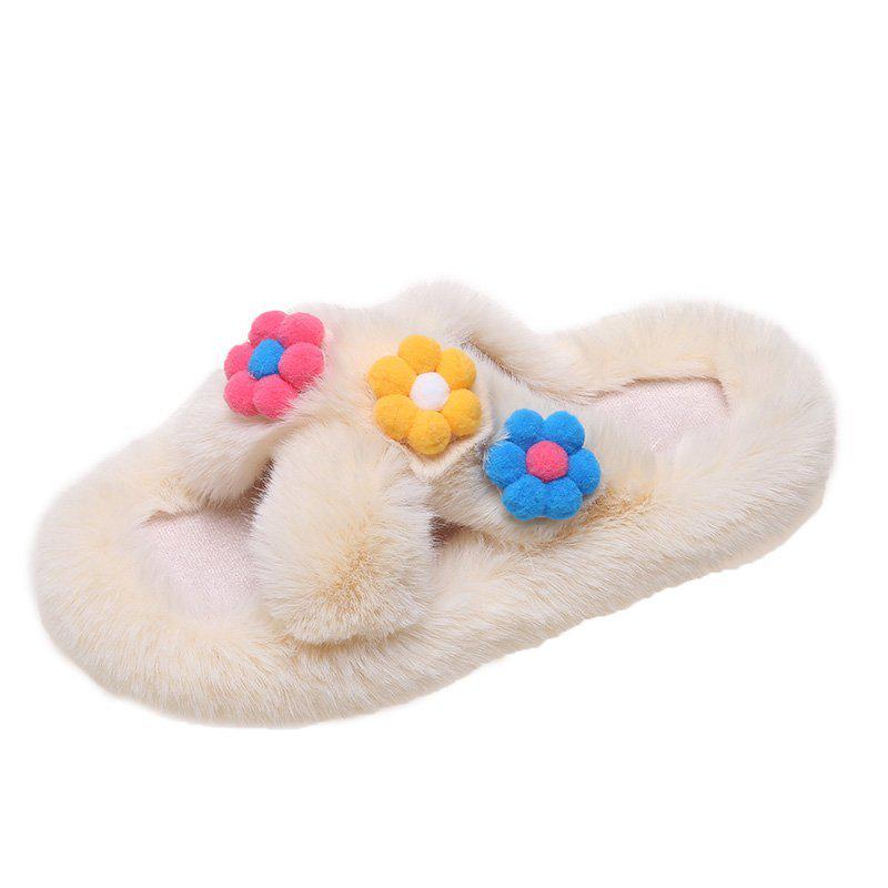 Autumn Outdoor Fashionable Furry Slippers: Trendy Flat Sole, Single Strap, and Fluffy Cotton for Home or Casual Wear.