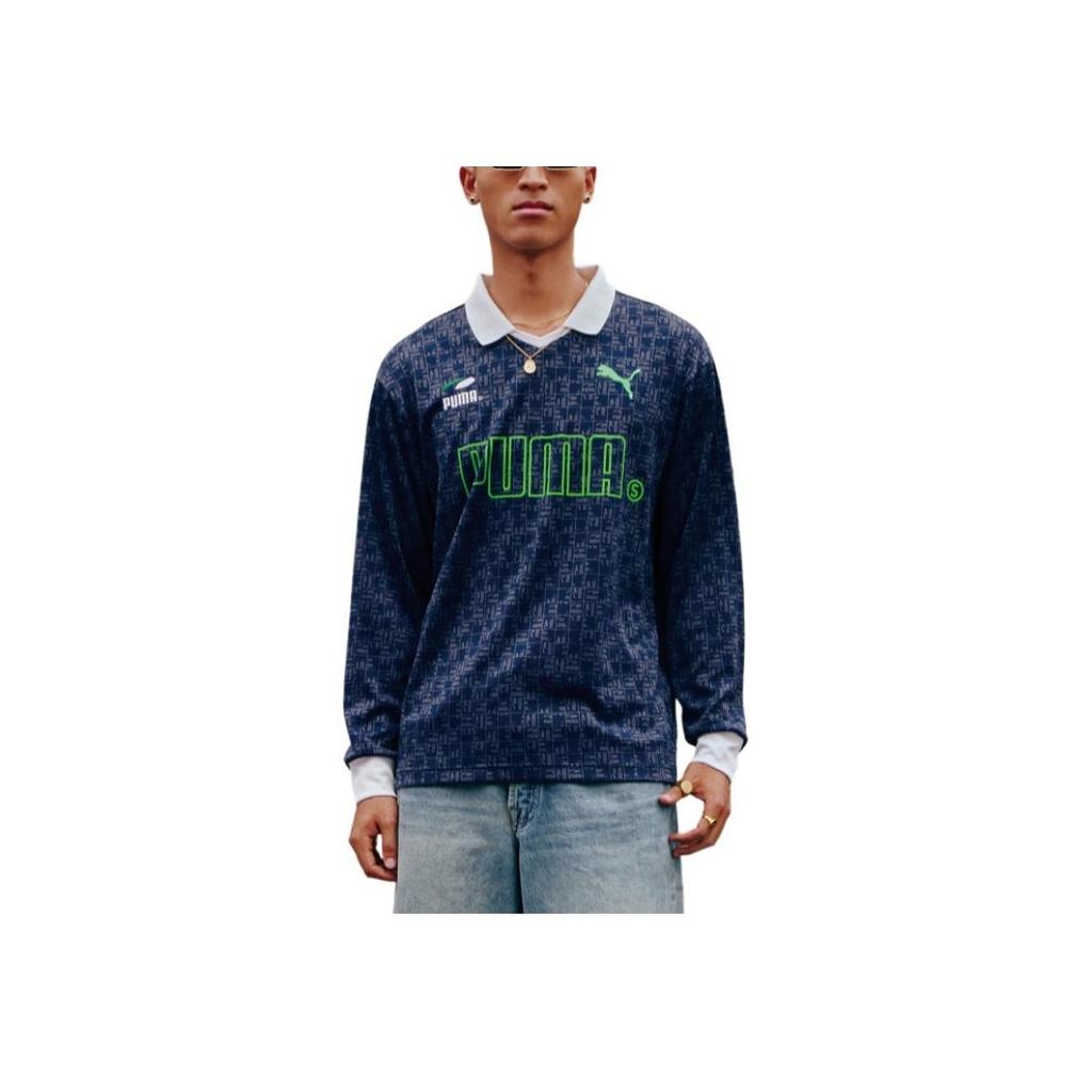 Puma Nautical Brand Logo Letter Print Pattern Casual Color Block Long Sleeve T-Shirt Men Tops Navy-Blue 628137-14