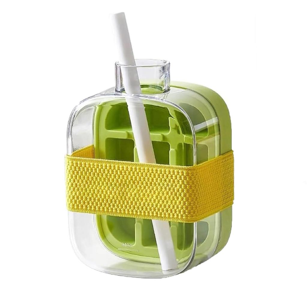 Ice Cube Mold Tray Water Bottle With Straps And Straw Silicone Ice Making Water Bottle Summer Cold Drink Bottle