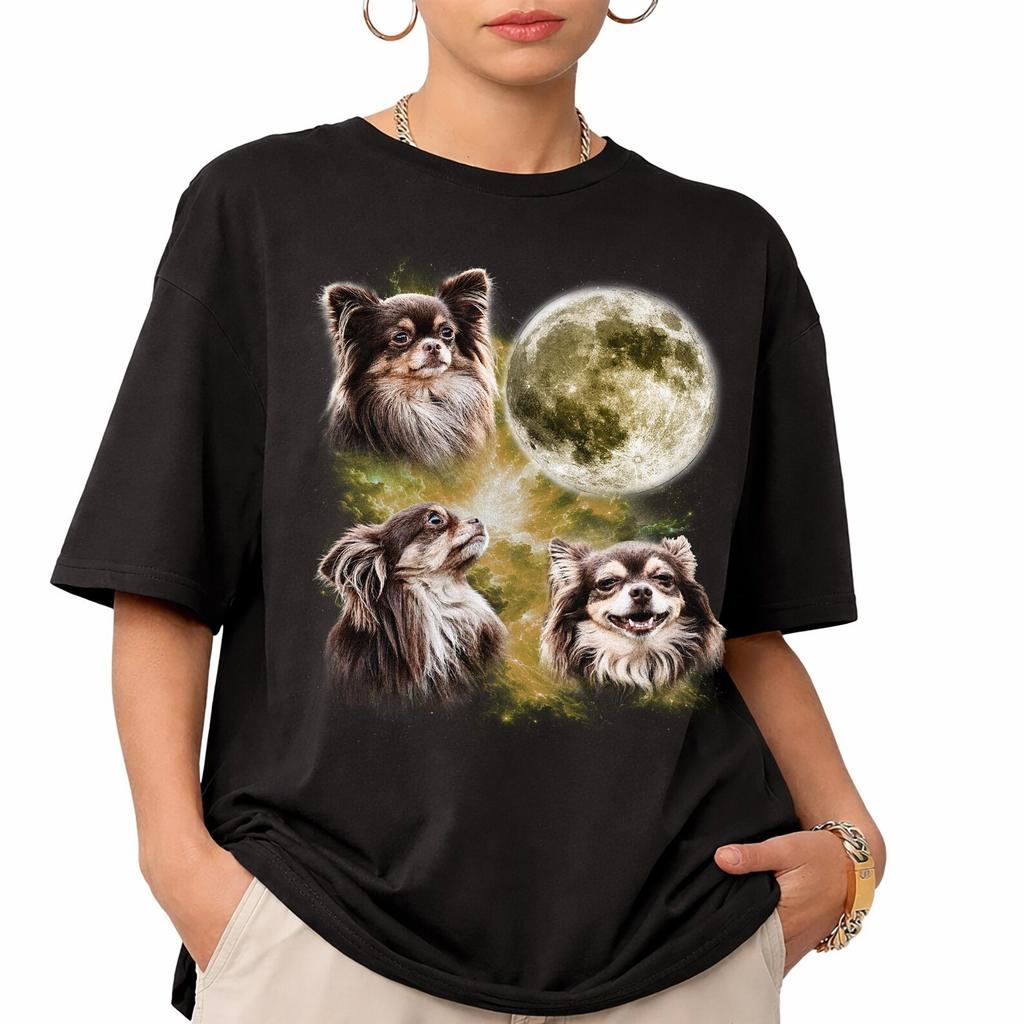 Drei Chihuahuas Vollmond Hundemama Shirt, Retro 90er Heulendes Haustier T-Shirt