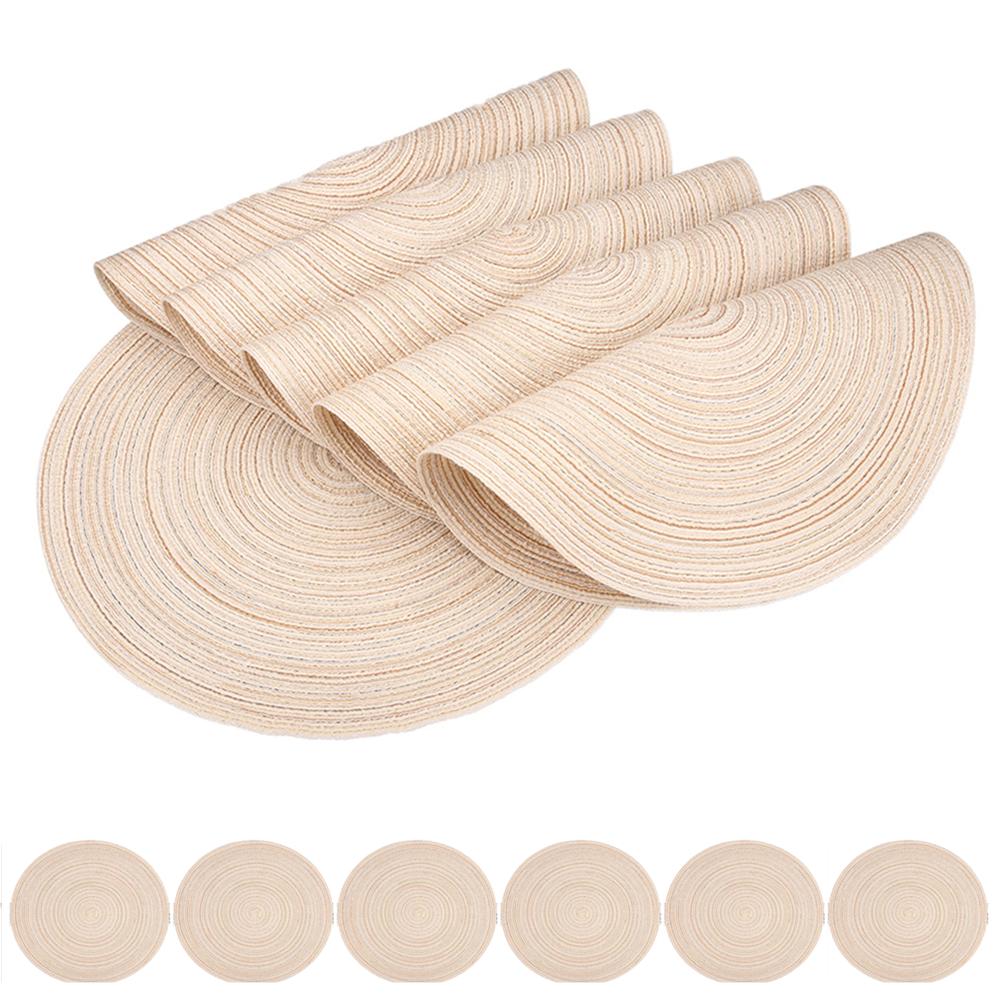 Round Braided Set of 6 Washable Round Placemats for Christmas Kitchen Wedding Dining Table 34cm Woven Heat Resistant Place Mats