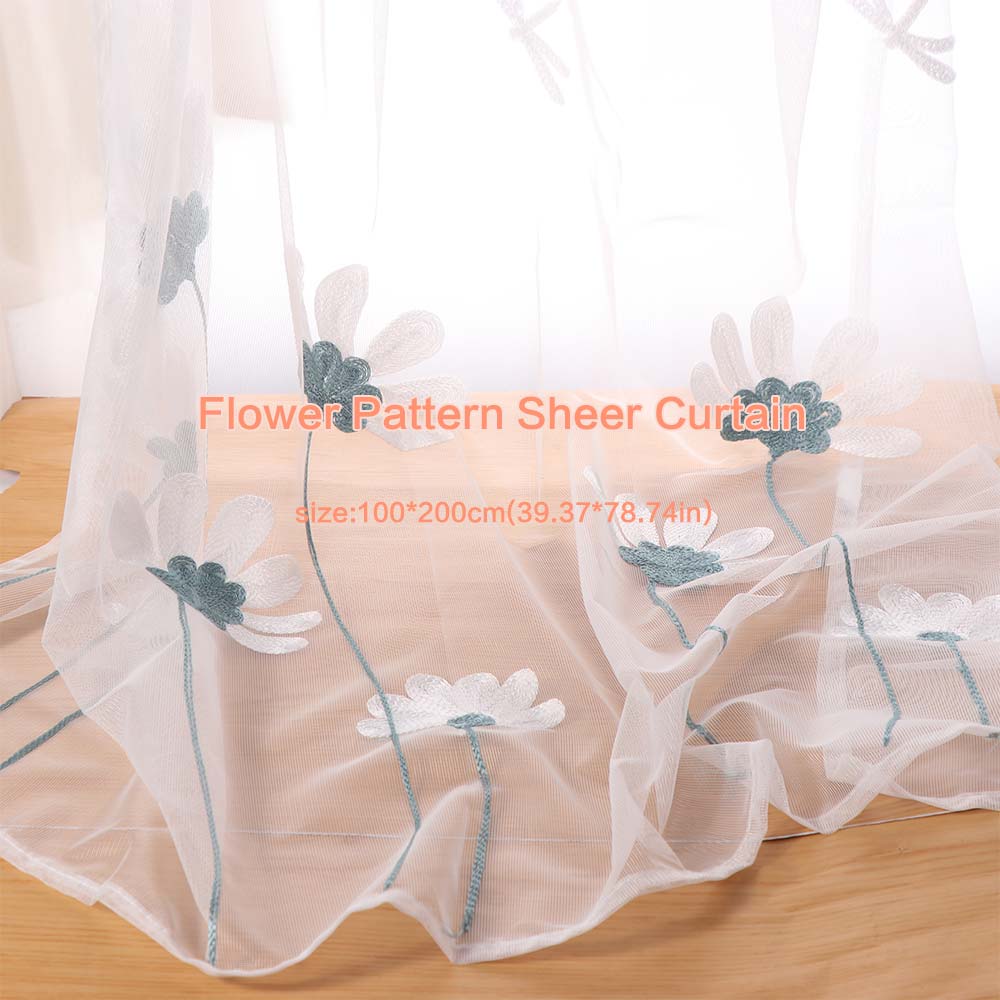 Gauze Flower Pattern Sheer Curtain Daisy Tulle Curtain Modern Window Drapes  Living Room